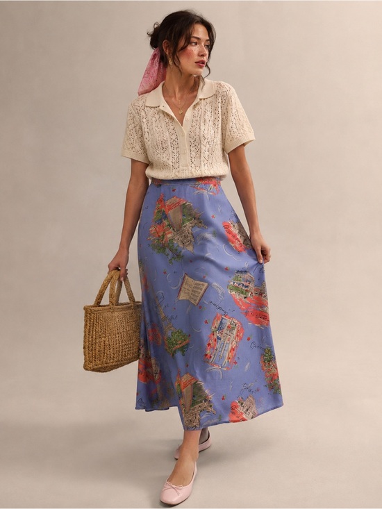 Liz Claiborne Dresses & Skirts - Liz Claiborne Paris France Novelty Print Midi Skirt Size 14 Blue